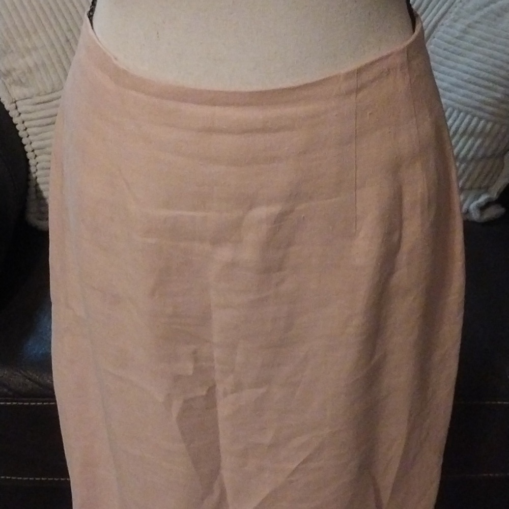 Blassport Pink Linen Long Pencil Skirt with Back Split Size 8P - Picture 2 of 8